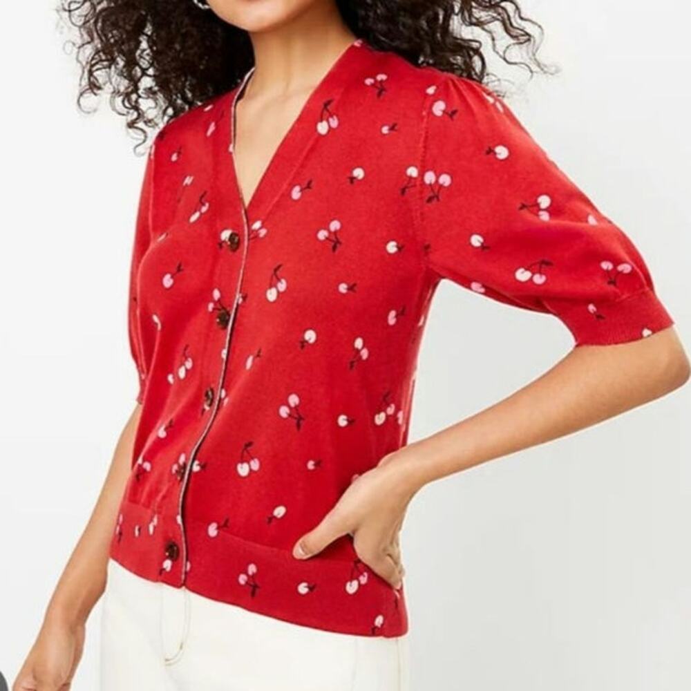 Twee Cottagecore Y2K Style Cherry Print Short Sleeve Buttoned Cardigan